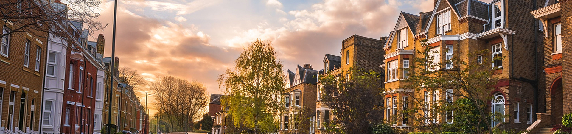 London terraced houses at golden hour