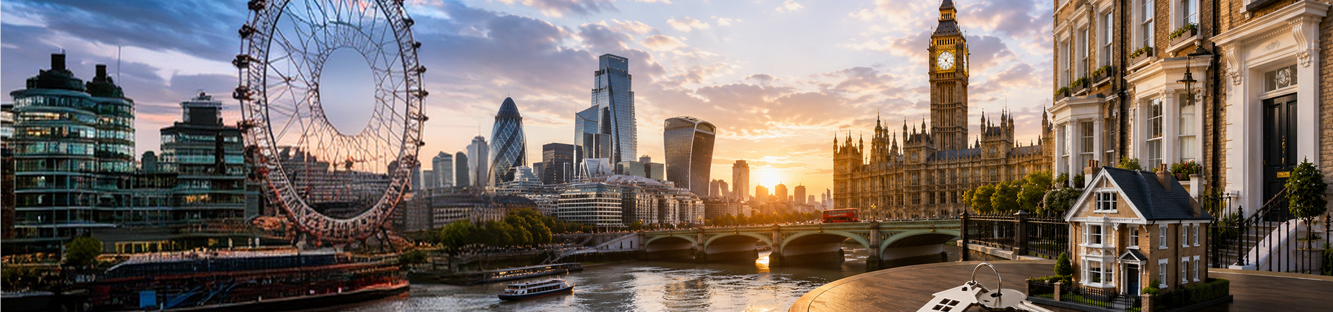 London terraced houses at golden hour