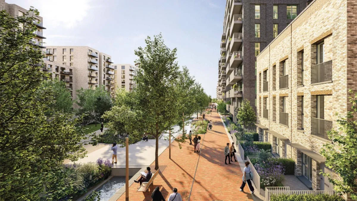 CGI for park facing townhouse in Southall