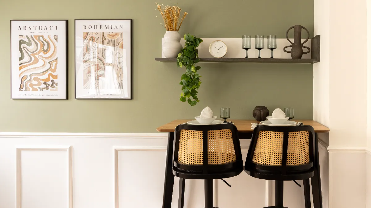 Decorated wall and Chairs